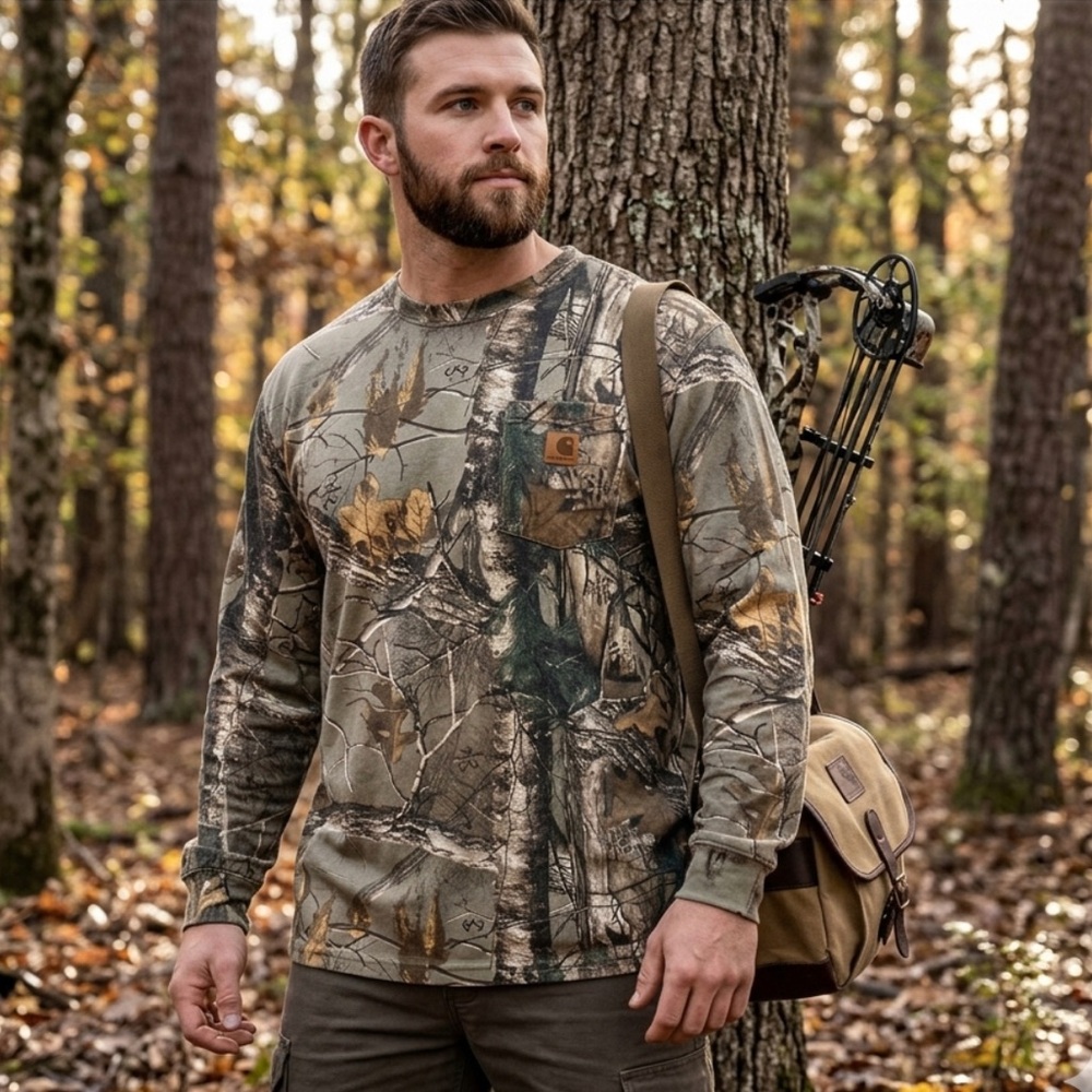 CARHARTT Mens Realtree Original Fit Long Sleeve Crew Neck Pocket Outdoor Size L